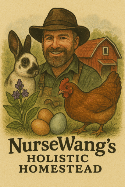 Faith-based regenerative farm logo for NurseWang’s Holistic Homestead showing stewardship, clean food, and natural living