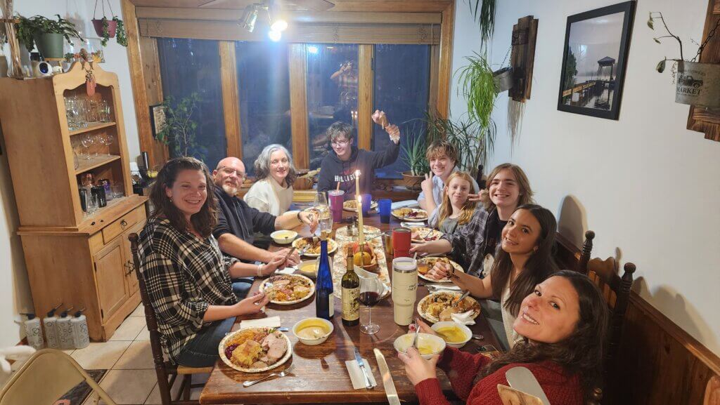 Thanksgiving feast at a loving family's kitchen table.